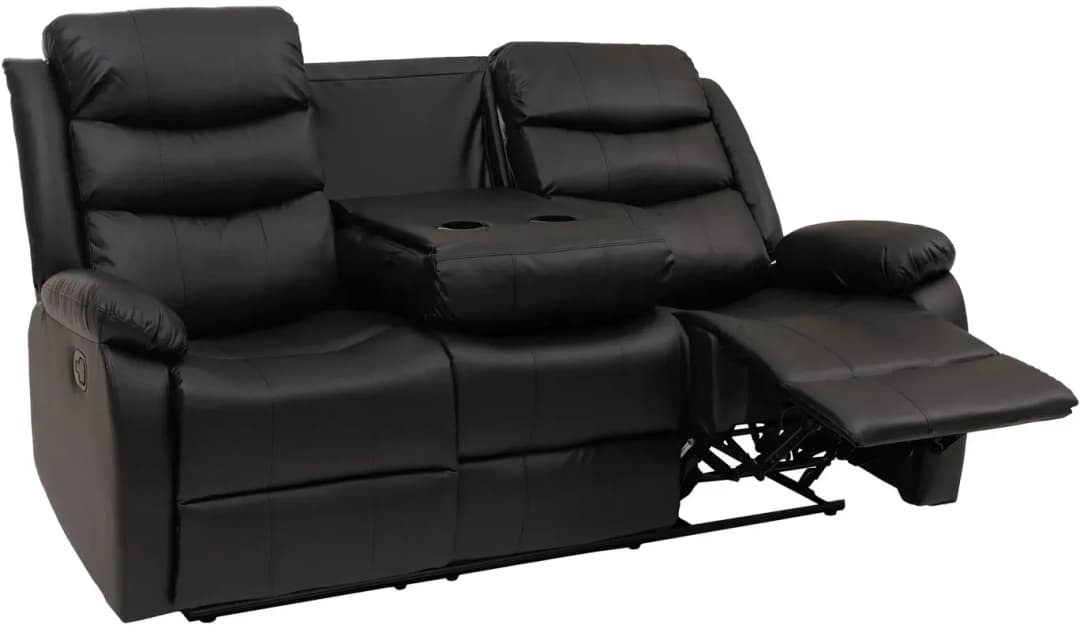 3er Kinosessel HWC-O62 Kunstleder 181 x 107 x 0 cm Schwarz mit Liegefunktion