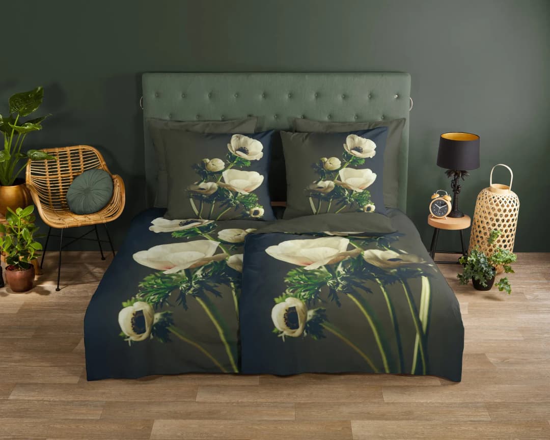 Leipzig Blumen Baumwolle Grün 155 x 220 cm + 2 x 80 x 80 cm