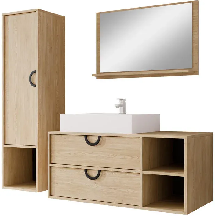 Badmöbel-Set 14 4-tlg. Beige/Eiche