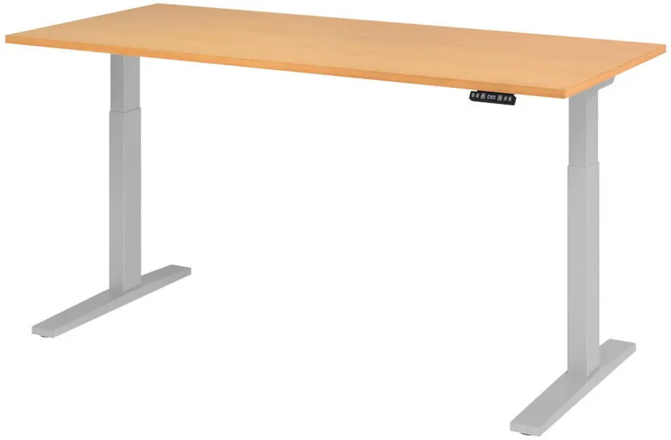 Schreibtisch elektrisch höhenverstellbar Buche / Silber