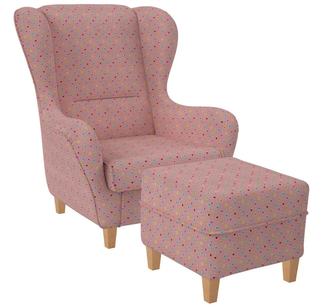 Ohrensessel Sofia Textil 92 x 68 x 95 cm Rosa mit Hocker