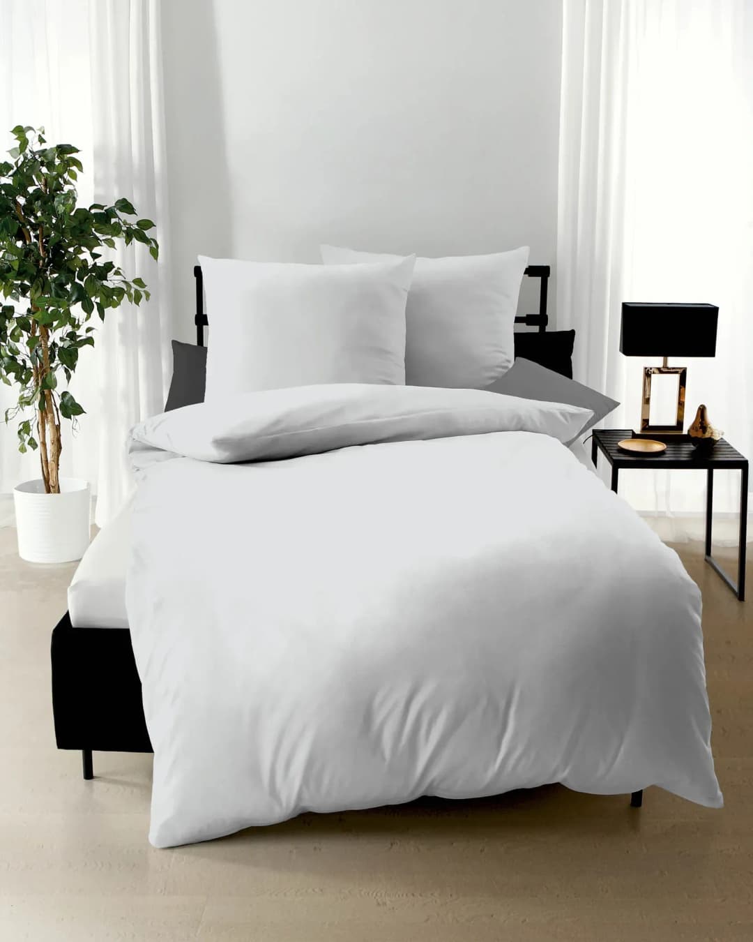 Uni Mako-Satin grau 135 x 200 cm + 80 x 80 cm