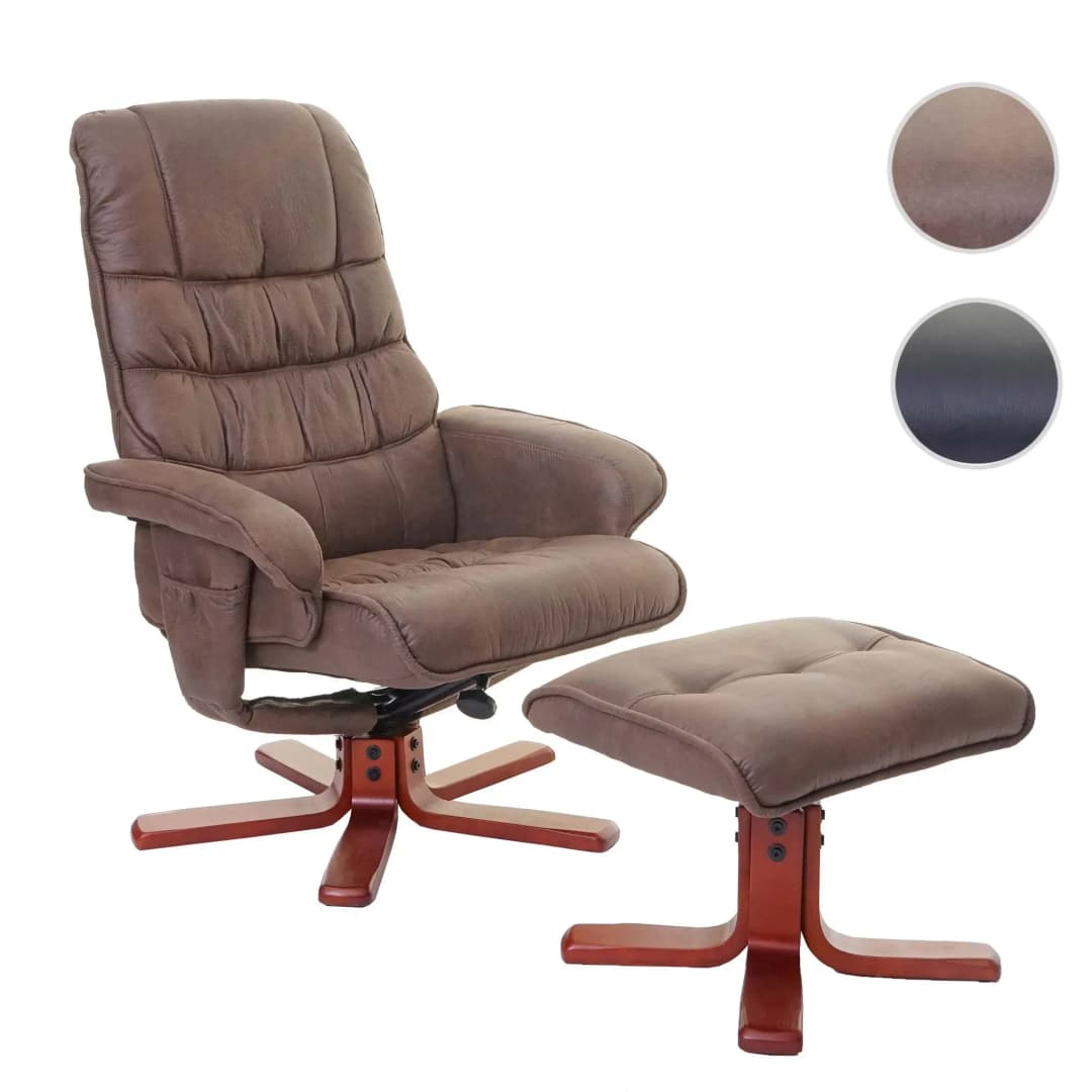 Relaxsessel HWC-E30 Wildlederimitat 47 x 103 x 47 cm Braun mit Hocker