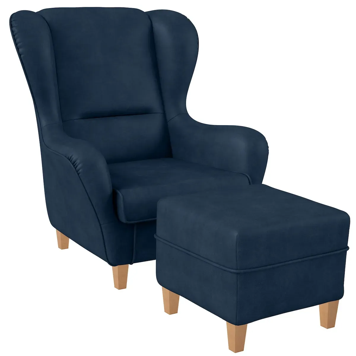 Ohrensessel Sofia Kunstleder 70 x 100 x 80 cm Blau mit Hocker