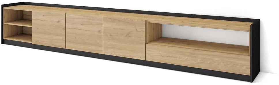 Lowboard 310x50x37 cm Eiche Schwarz Holzwerkstoff