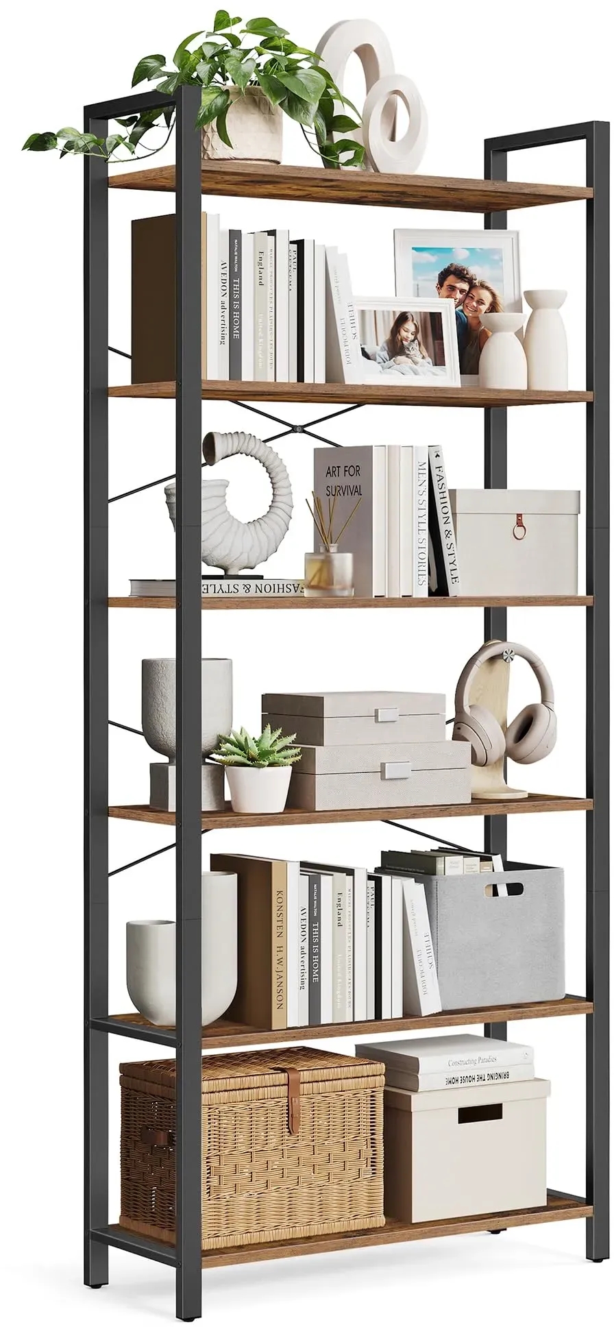 Bücherregal 80 x 30 x 186 cm Braun-Schwarz