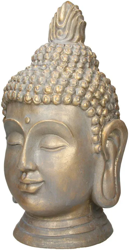 Buddha Figur Kopf Statue 53 cm, Bronzeoptik Polyresin, für Yoga, Feng Shui oder Meditationsraum, Innen/Außen Skulptur Dekofigur & Dekoobjekte, Buddha Figuren
