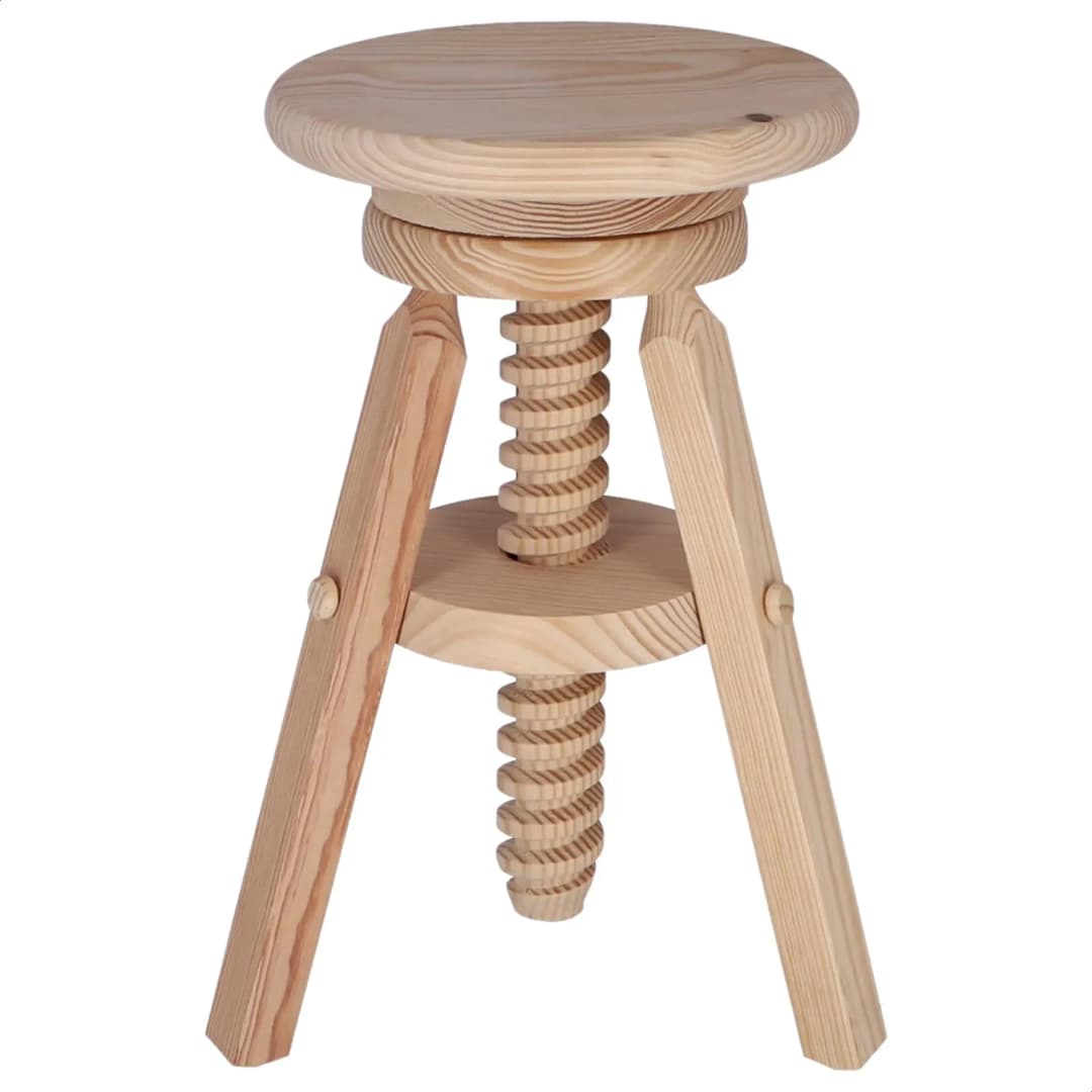 Drehbarer Hocker aus Holz, lackfrei, 29 x 29 x 64 cm