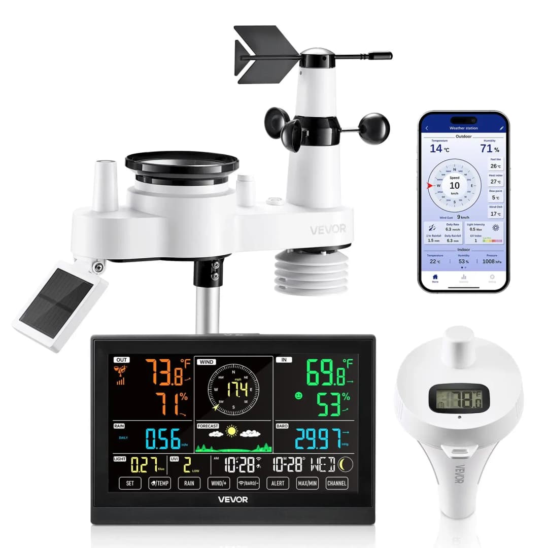Wetterstation 8 in 1 7,5" VA-Display Wi-Fi mit App Schwarz