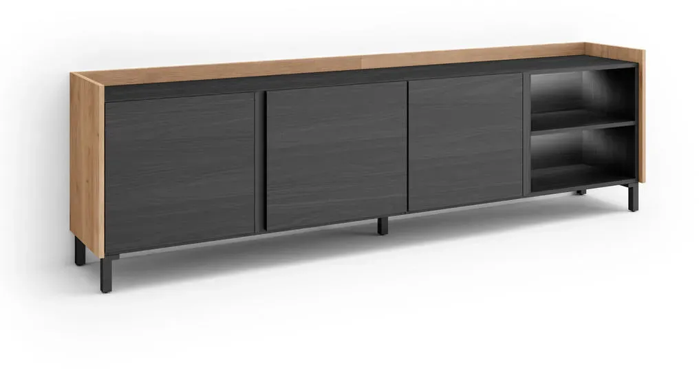 Lowboard 207x61 cm Schwarz Eiche Holzwerkstoff