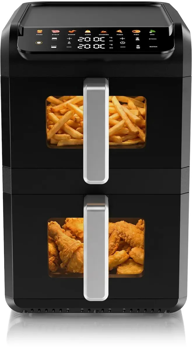 Heißluftfritteuse Doppelstock 10 L (4+6 L) schwarz