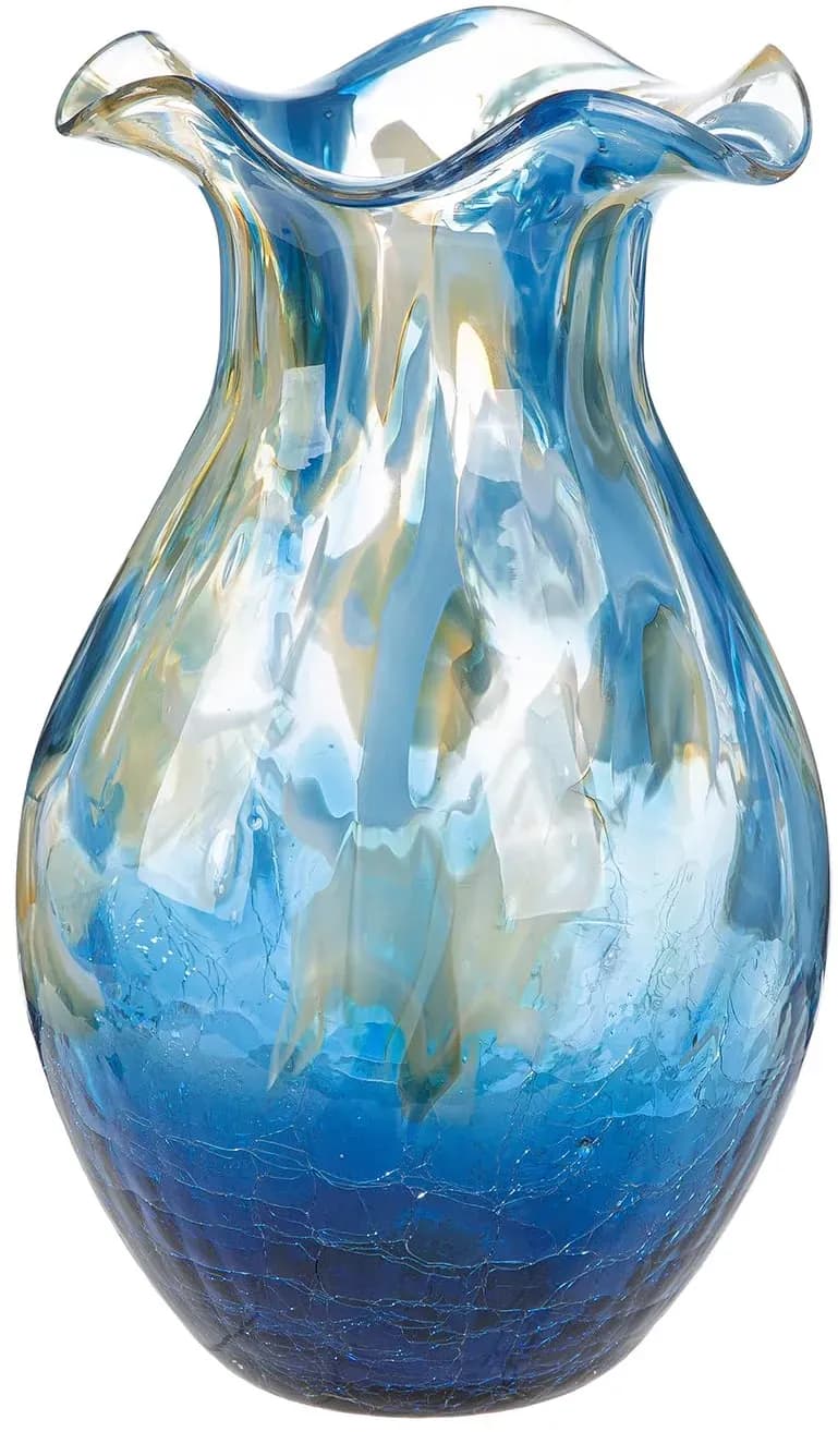 Vase Kandaru blau blau, B:16cm H:28cm T:16cm Ø:16cm, Glas, Vasen, Vase, Glas, maritim, Dekoration, Tischdekoration, Geschenkidee
