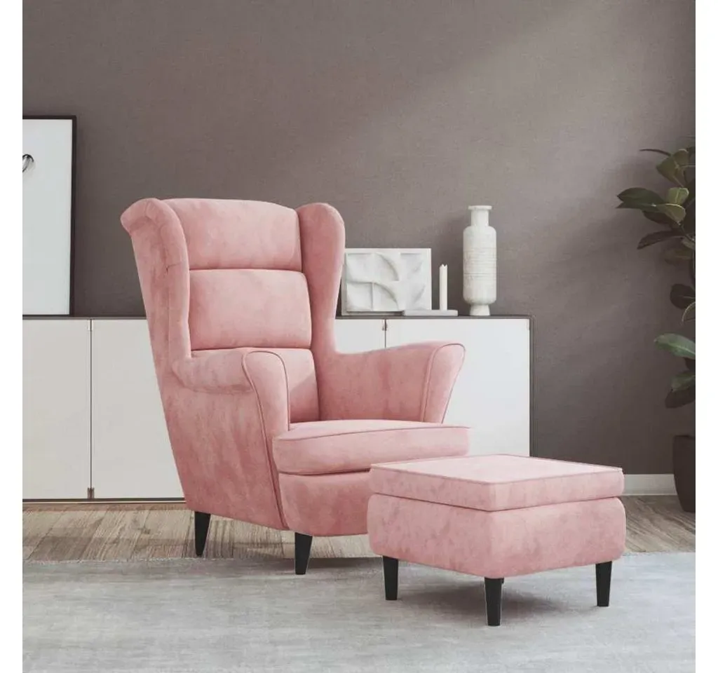 Ohrensessel mit Hocker Samt 81 x 96 x 90 cm Rosa