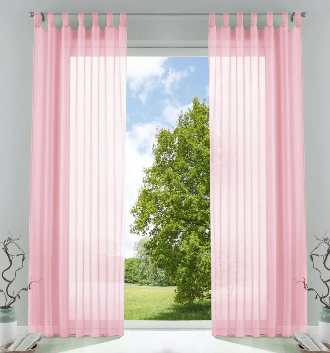 Voile Gardine Schlaufenschal 140 x 140 cm Rosa