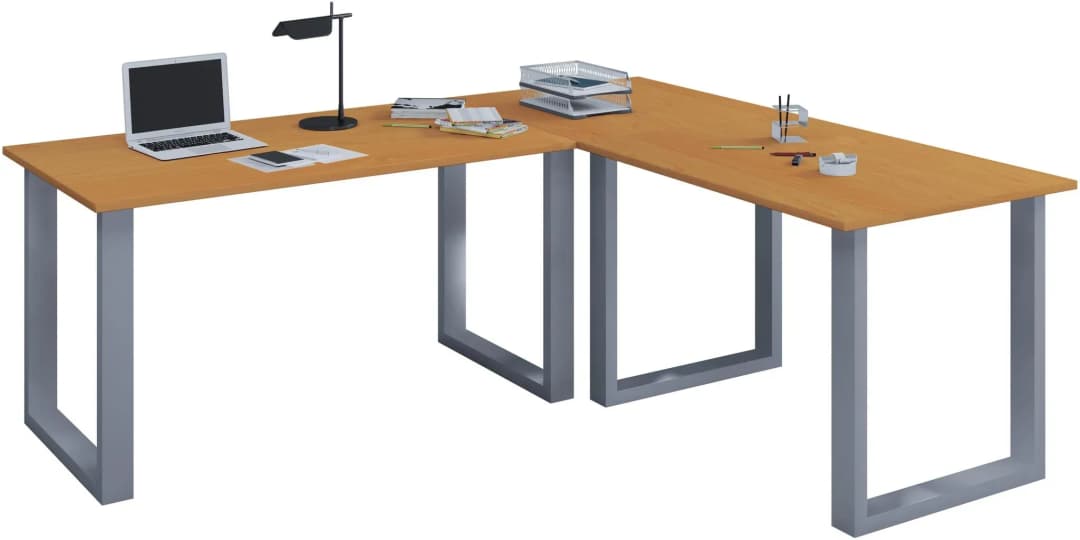 Holz Schreibtisch Eckschreibtisch Lona U Alu Silber 50 cm
