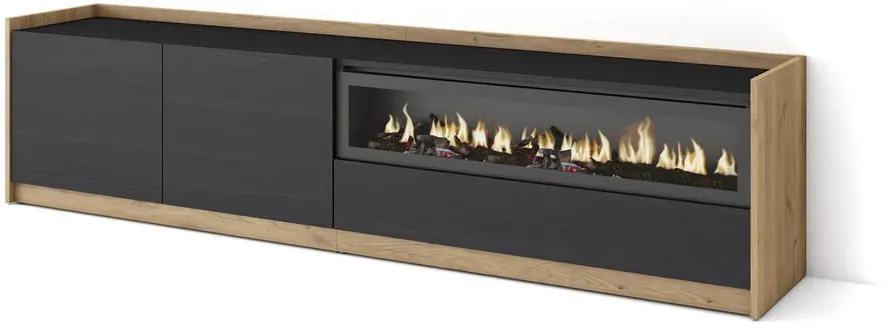 Lowboard 207x50x37 cm Schwarz Eiche Holzwerkstoff