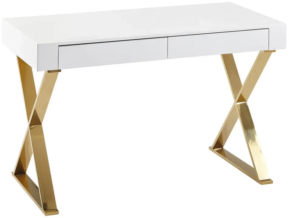 Schreibtisch 118x76x57 cm Hochglanz Weiß