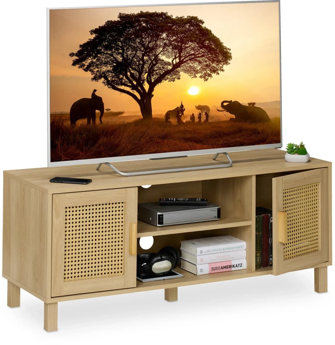 TV-Lowboard 48 cm x 115 cm x 40 cm Natur Holz, Kunststoff, MDF, Spanplatte