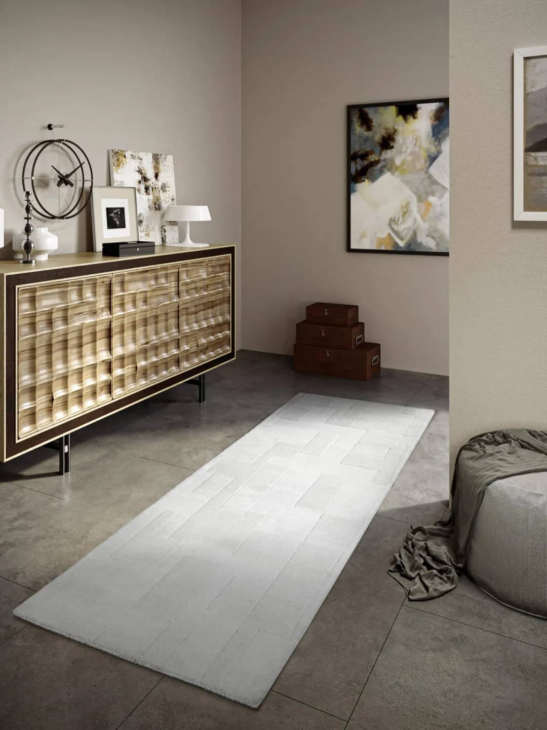 Wilhelmine Wollteppich 80 x 250 cm Beige/Creme