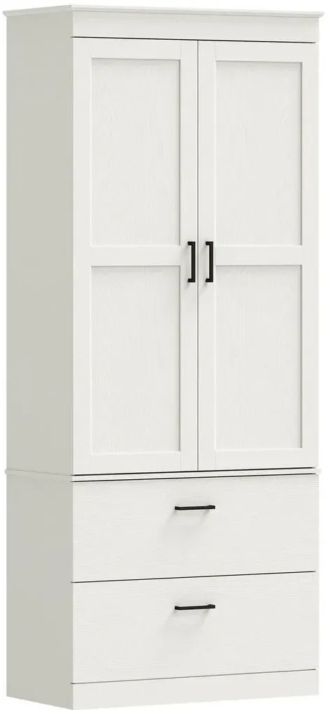 Küchenschrank Hochschrank mit verstellbaren Regal 2 Schubladen 0 x 0 x 0 Cremeweiß