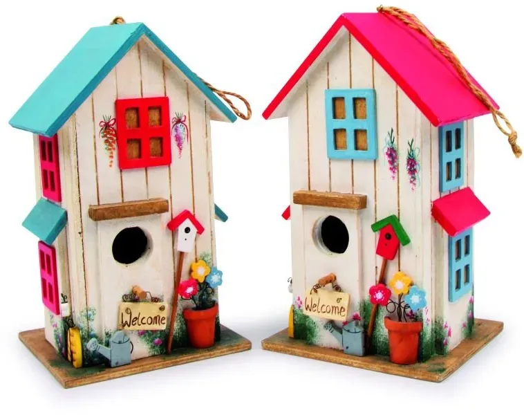 small foot Vogelhaus Villa Kunterbunt, aus Holz, wetterfest Dekoration für Balkon, Garten oder Terrasse, 2-teilig, 6587