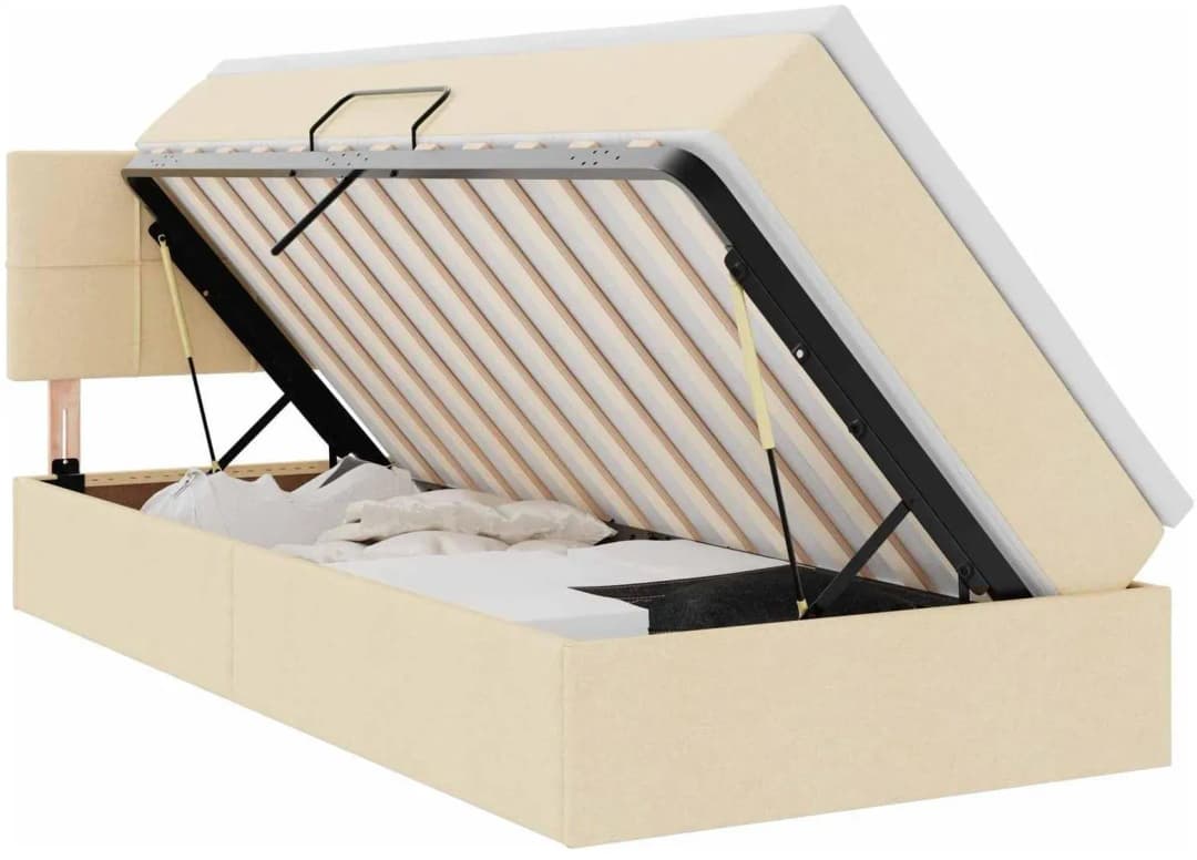 LED-Speicherbett mit Matratze Creme 90 x 200 cm Stoff
