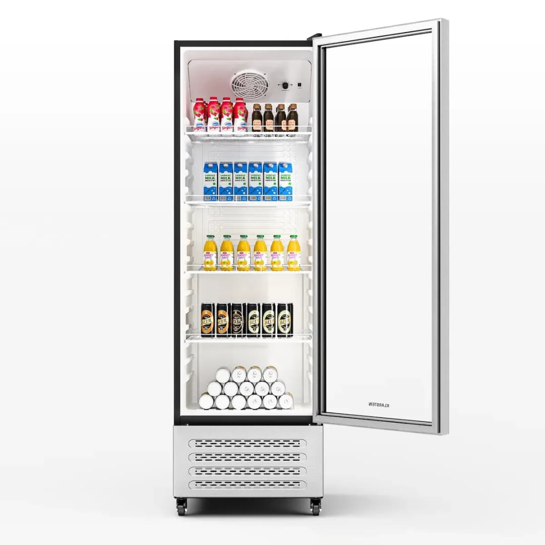 GrandCooler Getränkekühlschrank - Doppelverglaste Tür, Aluminium-Tür, LED-Beleuchtung, Mechanischer Thermostat, 0 °C bis 10 °C... | Silber
