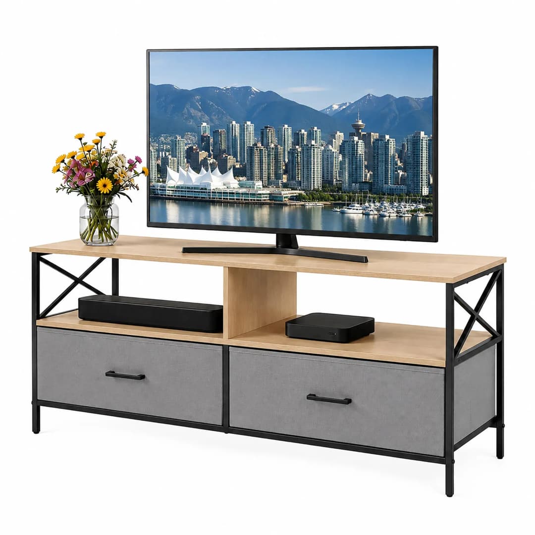 TV-Lowboard 120 cm Beige/Schwarz Holz/Metall/MDF