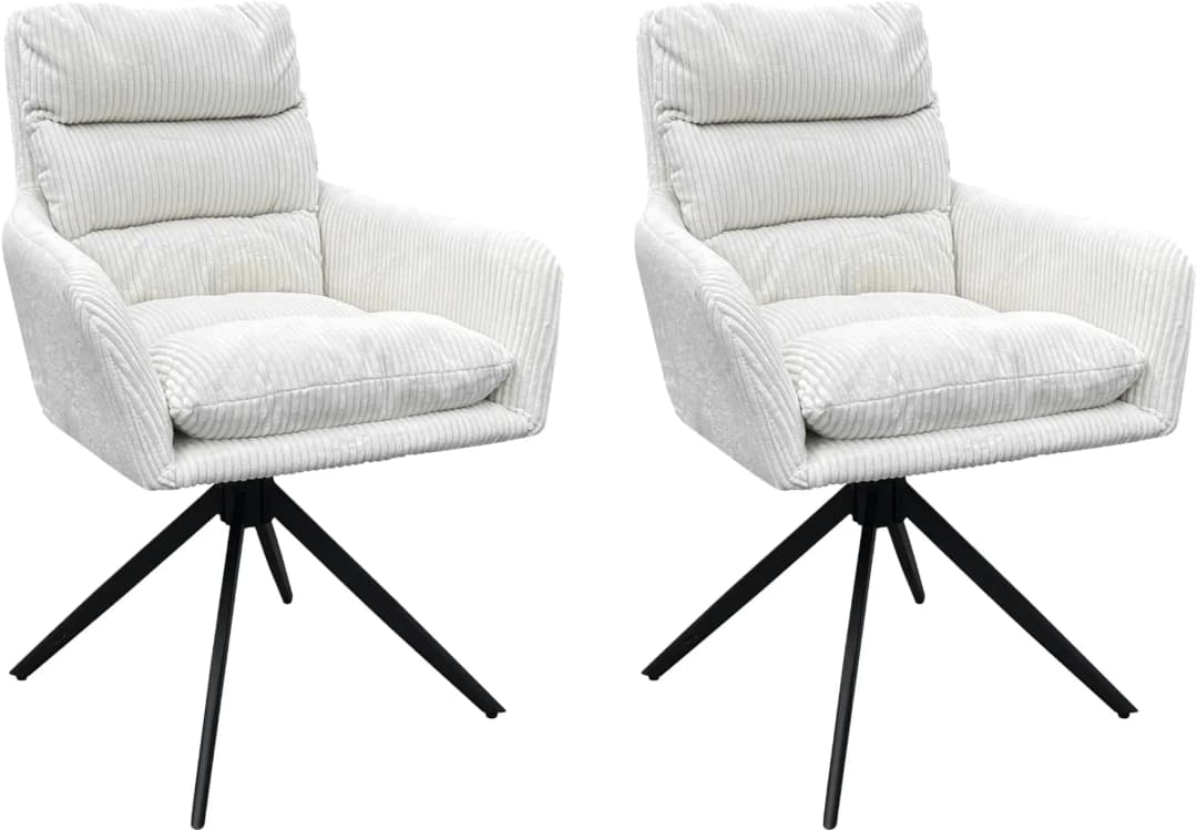 Esszimmerstuhl Pura Cordbezug off-white schwarz 2er Set