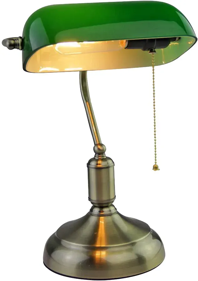 LED Bankerlampe Schreib-Tisch Leuchte Lampe Beleuchtung Büro Arbeitszimmer Vintage Retro Zugschalter