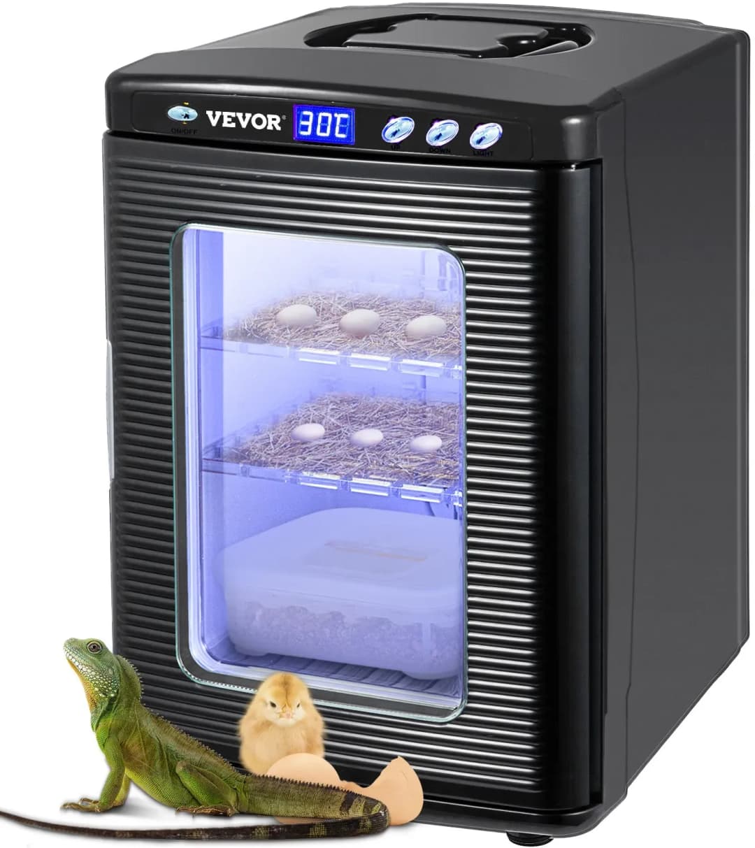 Reptilien Inkubator Brutapparat Terraristik Brutkasten 33x38x48 cm, Eierbrutmaschine für Reptilien Geflügel 5-42 °C Temperaturkontrolle 25 L Fassungsvermögen LED-Anzeige & -Taste 2 Einlegeböden