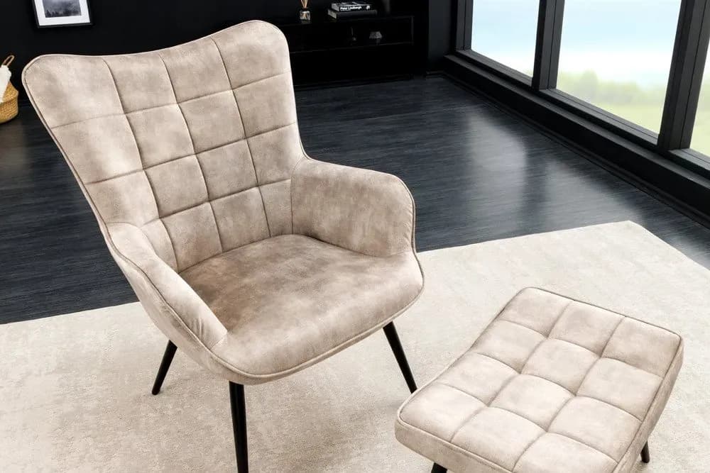 Ohrensessel SCANDINAVIA Samt 72 x 98 x 79 cm Beige/Schwarz