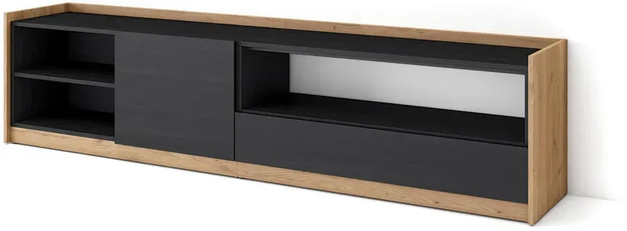 Lowboard 207 cm Schwarz Eiche Holzwerkstoff