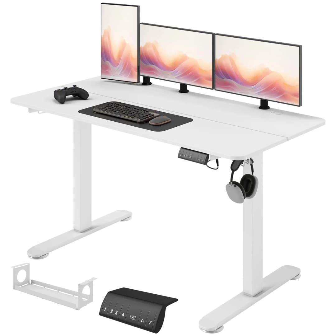 Höhenverstellbarer Schreibtisch 140 x 70 cm Weiß