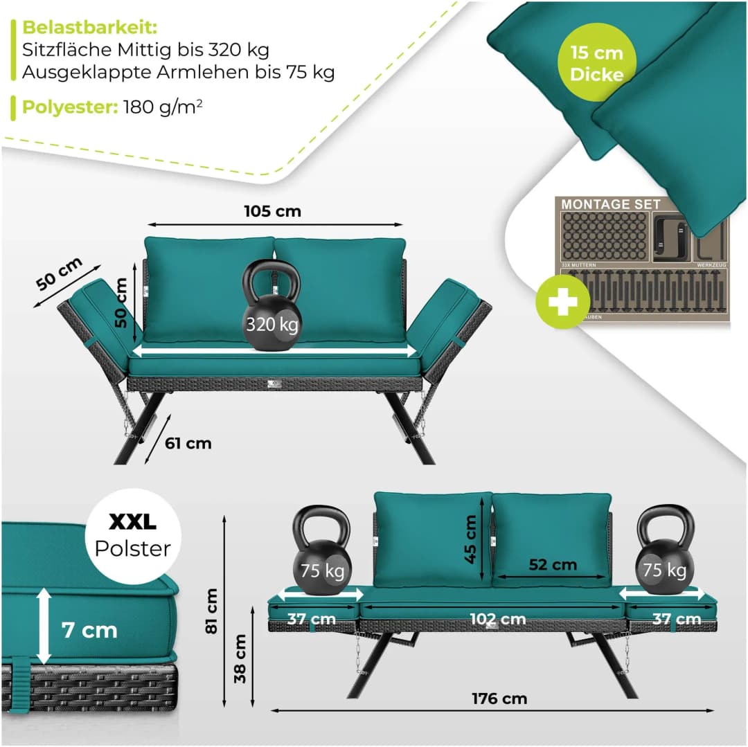 Luna Gartenbank 4-in-1 grün