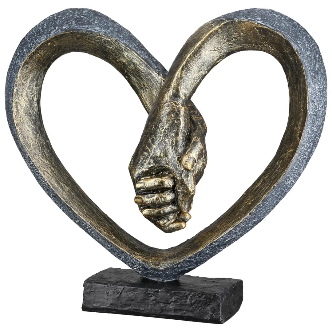 Skulptur Hand in Hand, Grau, Bronze, Kunststoff, Herz, Herz, 26x24.5x10 cm, stehend, handgemacht, Dekoration, Skulpturen, - Dekoobjekte, Skulpturen