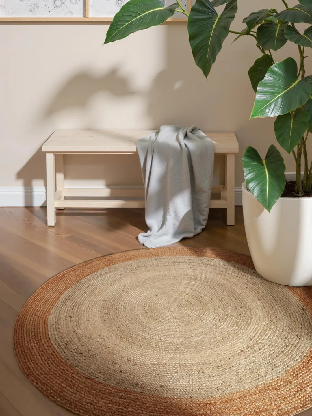 Looma Juteteppich rund Ø 160 cm Beige/Gold