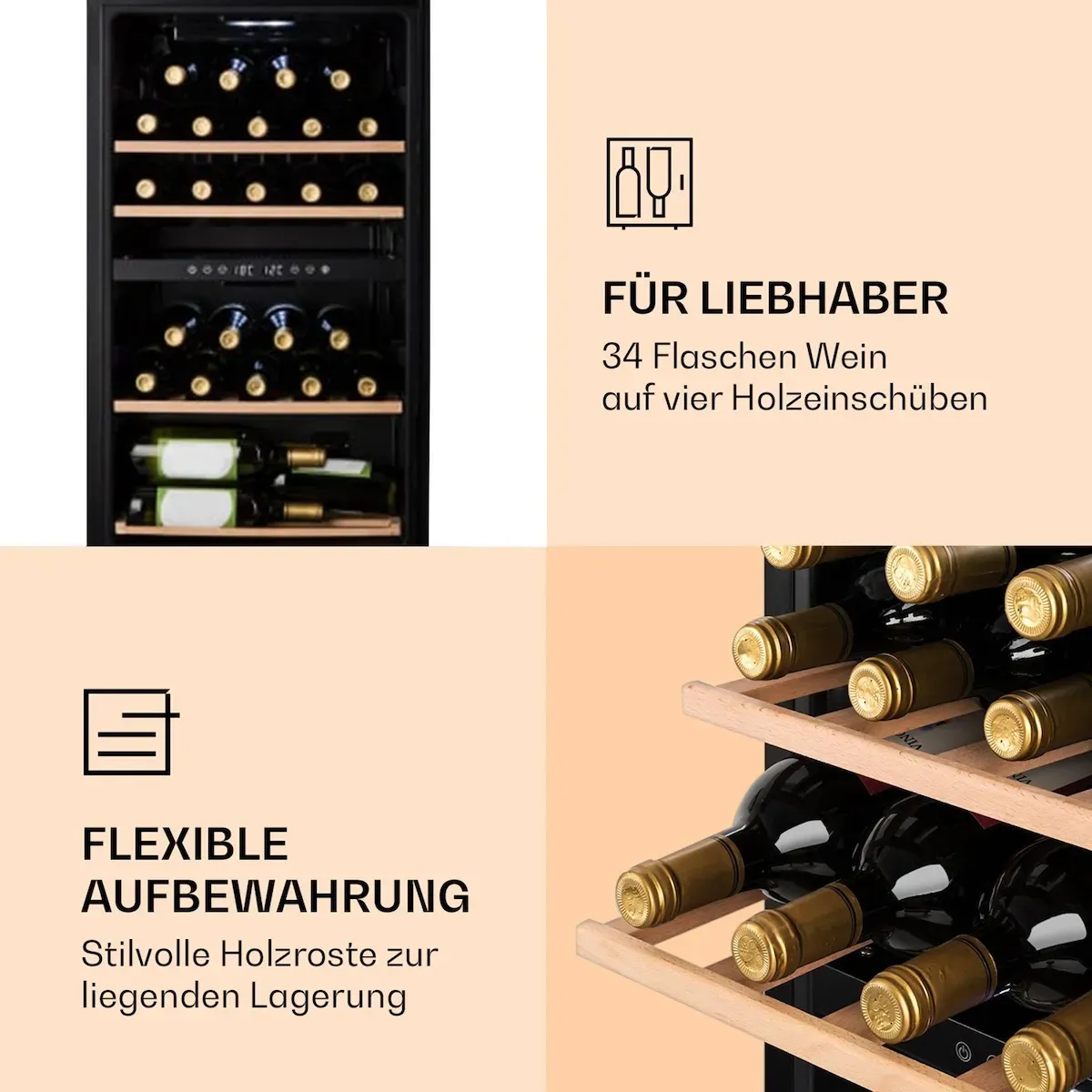 Barossa 34 Duo Weinkühlschrank 34 Fl 80 Ltr 2 Zonen Touch-Steuerung Schwarz