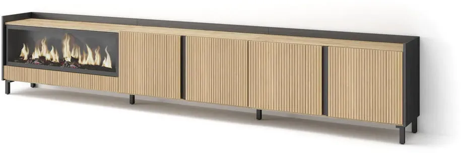 Lowboard 315x61x35 cm Eiche Schwarz Holzwerkstoff