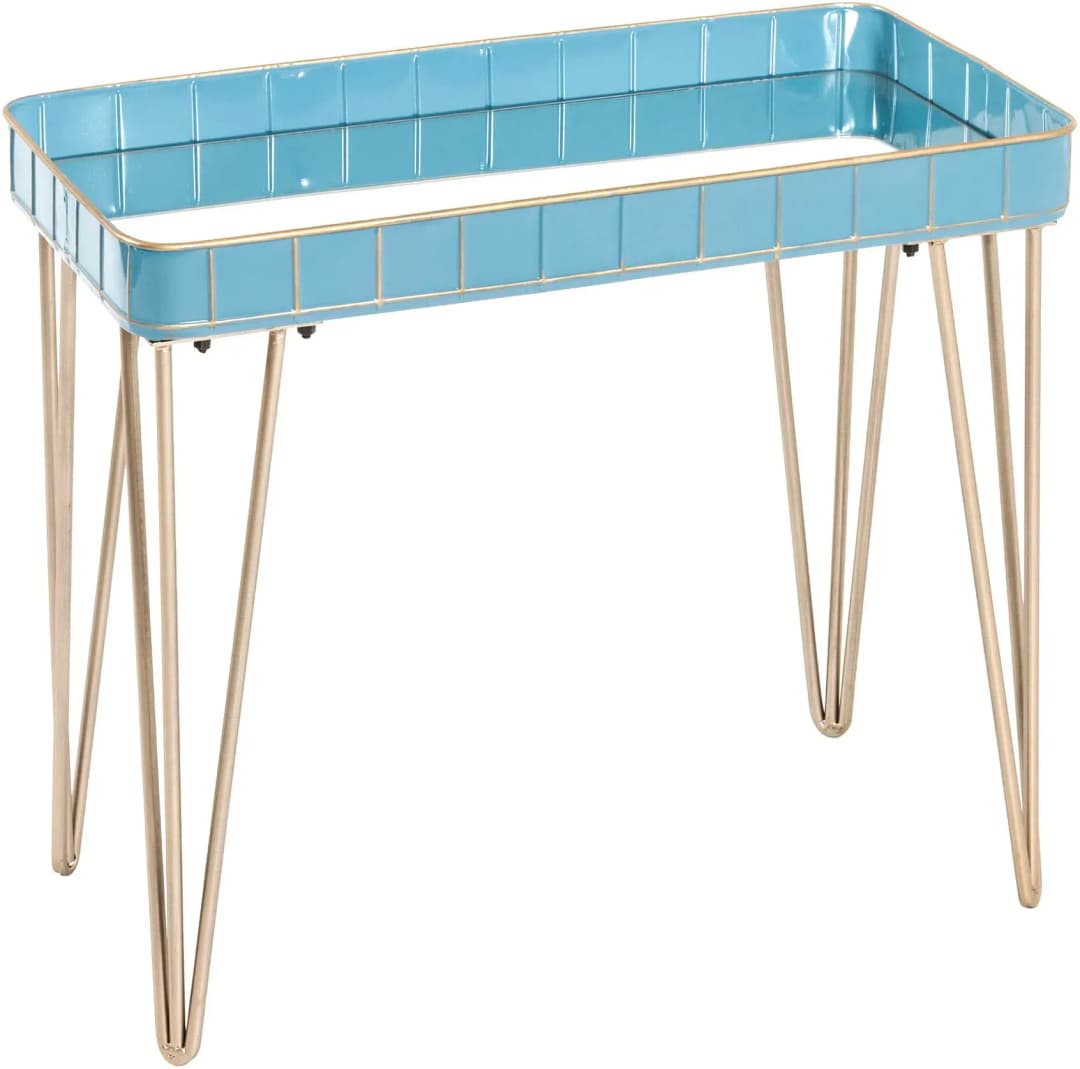 HAKU Möbel Beistelltisch rechteckig Spiegelglas gold-blau 60,0 x 31,0 x 54,0 cm, 1 St.