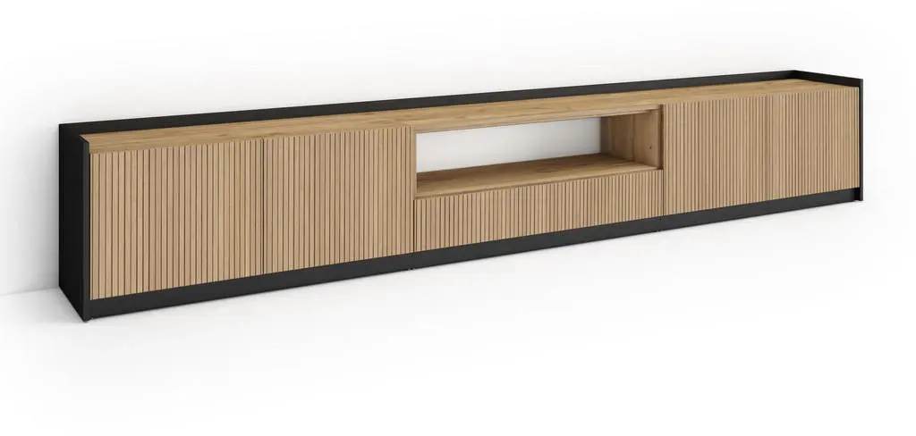 Lowboard 310x50x37 cm Schwarz/Eiche