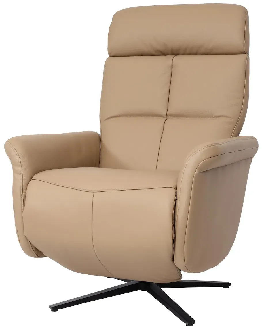 Relaxsessel HWC-L10 Voll-Leder 76 x 110 x 76 cm Taupe drehbar