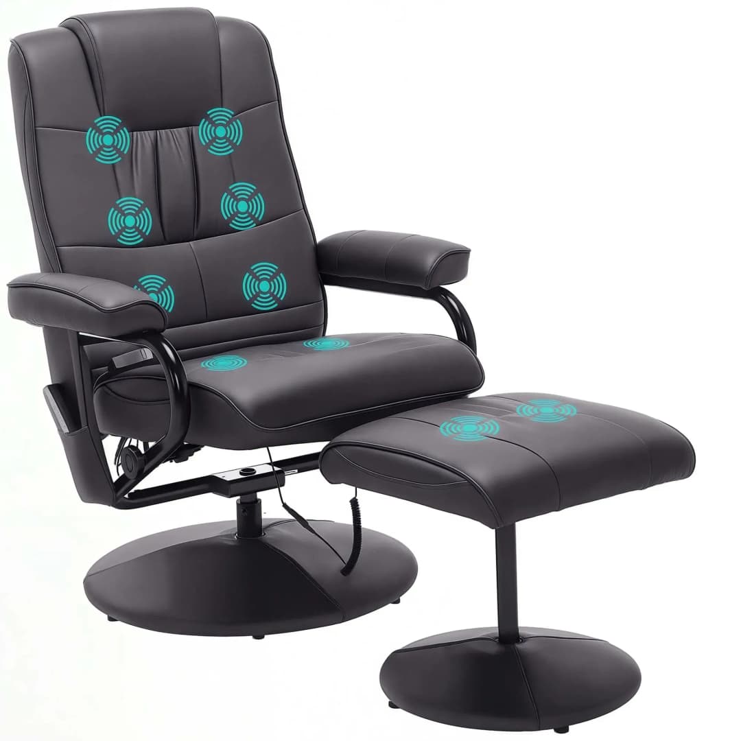 Massagesessel mit Hocker Kunstleder 64 x 95 x 77 cm Braun elektrisch drehbar
