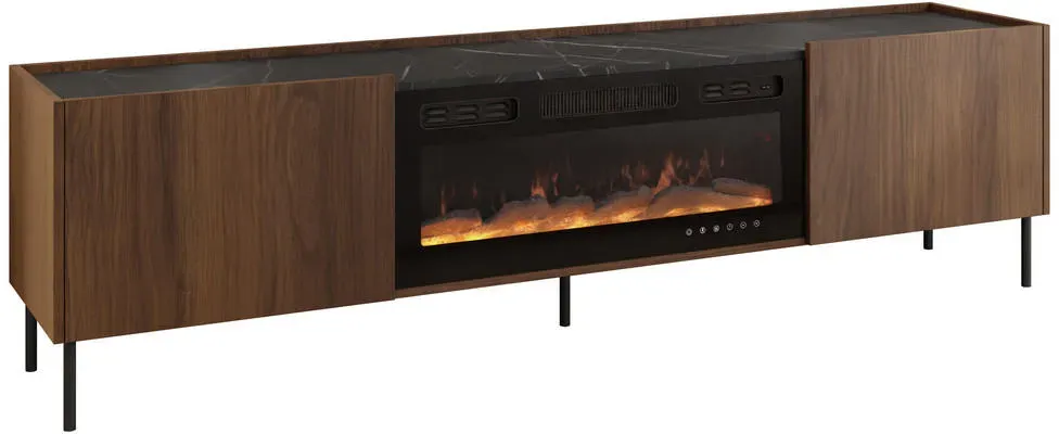 Tewos TV-Lowboard 200x37x55 cm Braun/Schwarz Glas/Holz/Metall/Melamin