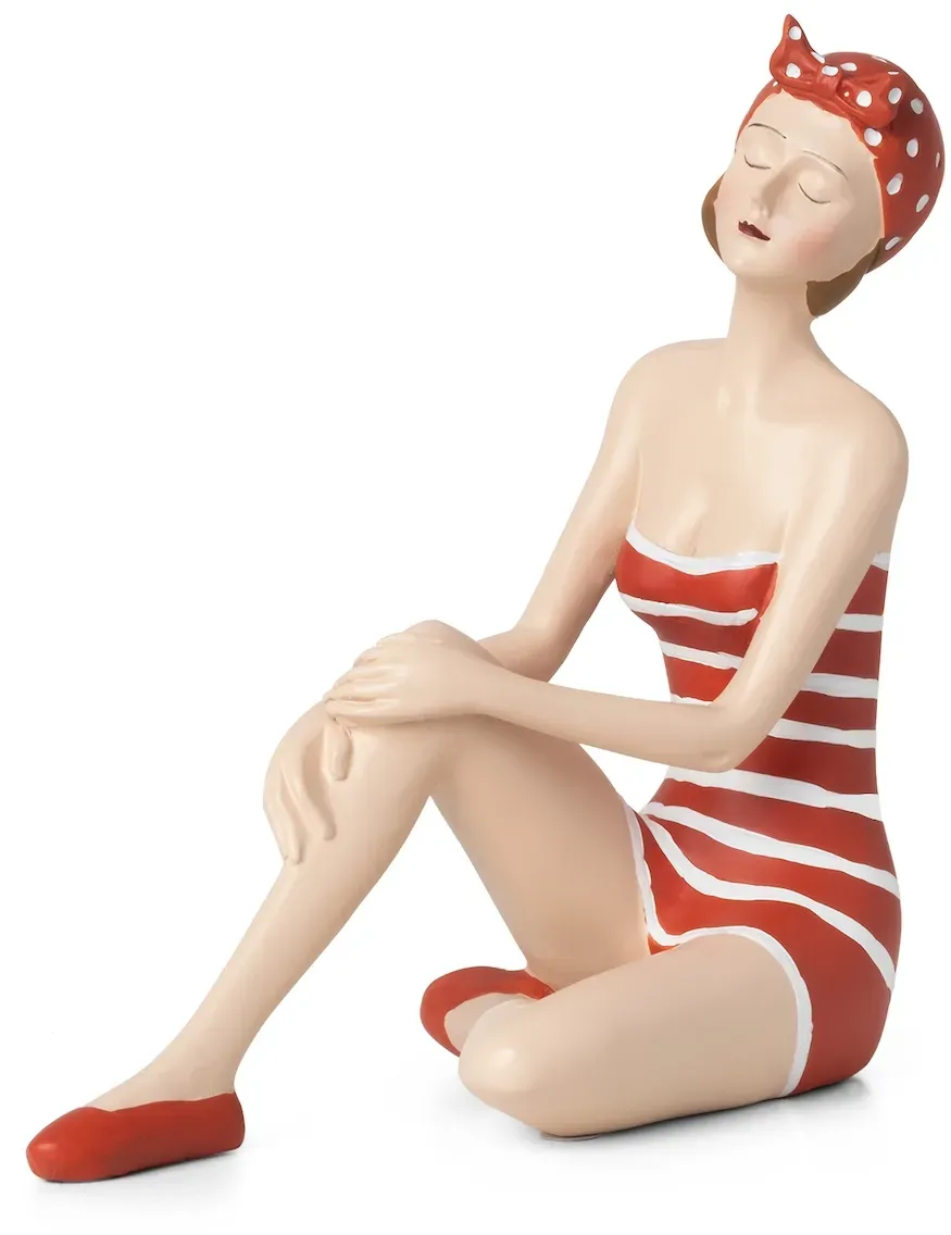 Deko Figur Badenixe mit Badeanzug Shabby Chic Stil Dekoration Roter Badeanzug