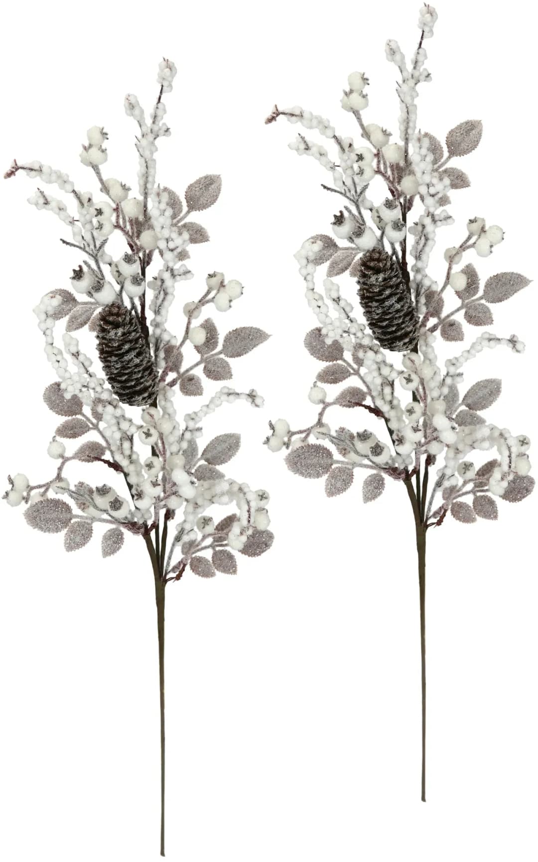 Kunstzweig I.GE.A. "Beerenzweig mit Zapfen geeist", weiß, B:16cm H:72cm L:16cm, Kunststoff, Kunstpflanzen, Kunstzweig, 2er Set Künstlicher Zweig Blume Weihnachtsdeko Dekozweig Dekoration