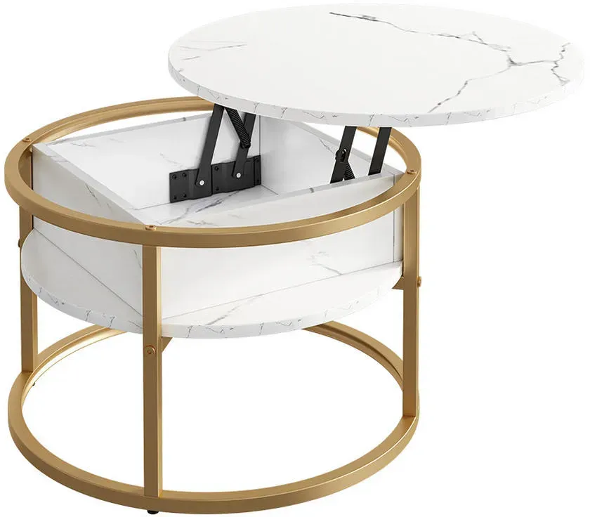 Couchtisch Weiß, Gold, Holzwerkstoff, Rund, 57x47.5x57 cm