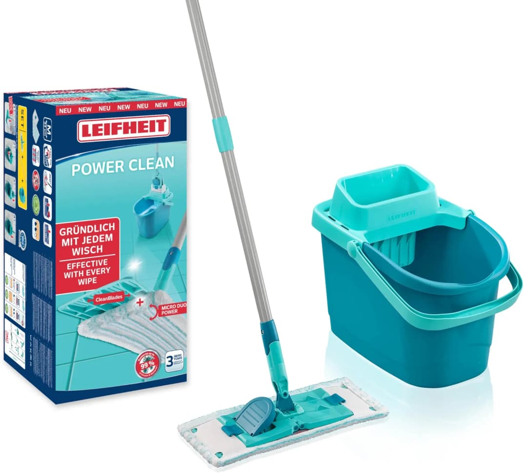 Leifheit Bodenwischer-Set POWER CLEAN mit Wischbezug micro duo, für alle glatten Böden