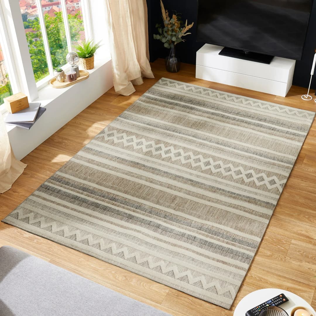 Crosby Webteppich 160 x 230 cm Beige/Grau/Weiß