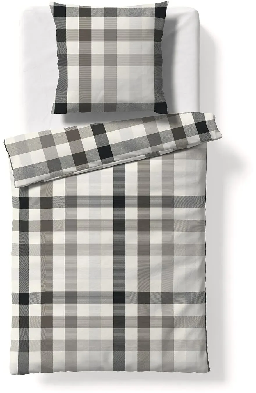 Lech Karo gewebte Edelflanell 100% Baumwolle Grau 135 x 200 cm + 80 x 80 cm